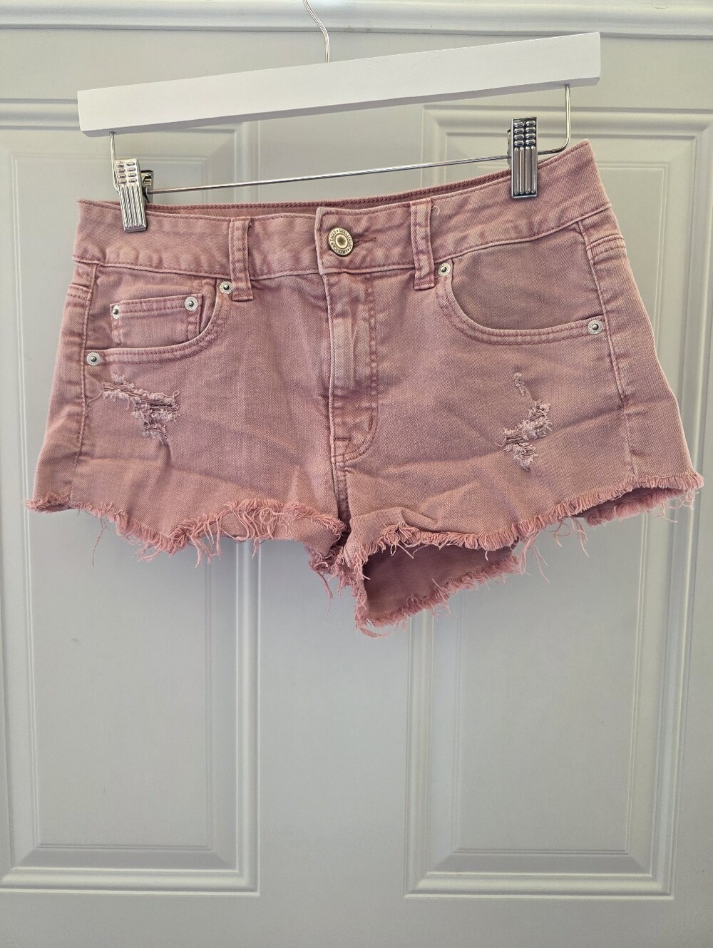 Pink American Eagle Distressed Denim Shorts Size 4